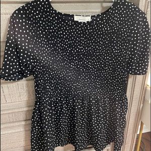 Polka Dot Black and White Babydoll/Peplum Top